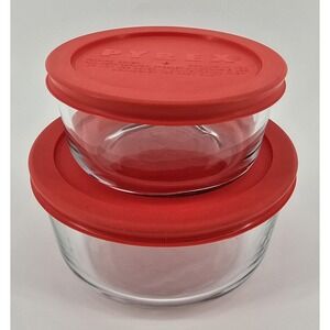 Pyrex Simply Store 4-Piece Nesting Glass Container Set 1 & 2 Cup Bowls W/Lids